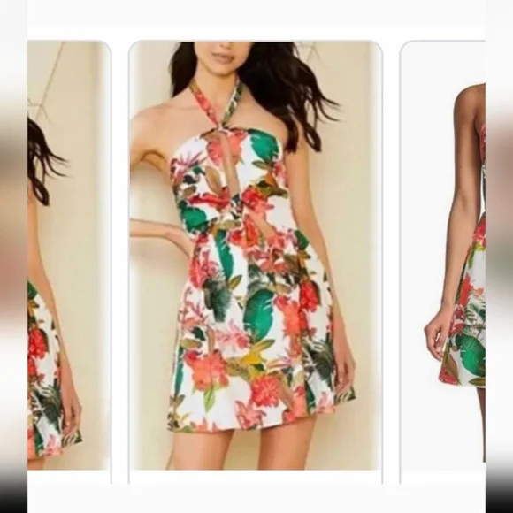 NWT GIANNI BINI Tropical Floral Twist Cut Out Mini Dress, sz 0 - Picture 4 of 5